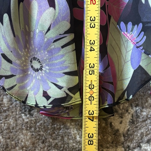 Dana Buchman Y2K Silk Asymetrical Midi Skirt Vtg Floral Print Flowy Flare Size 4 - Picture 6 of 11